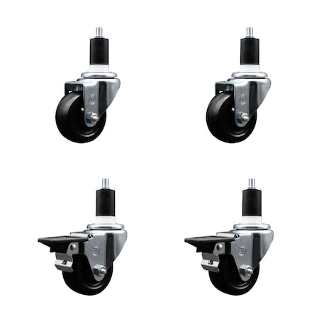 Service Caster 3'' Soft Rubber Wheel Swivel 1-1/2'' Expanding Stem Caster Set 2 Brakes, 4PK SCC-EX20S314-SRS-2-PLB-2-112